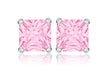 Sterling Silver Square Pink Stone Set Earrings 
