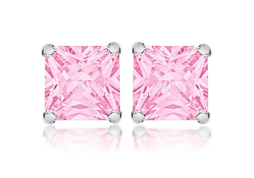 Sterling Silver Square Pink Stone Set Earrings 