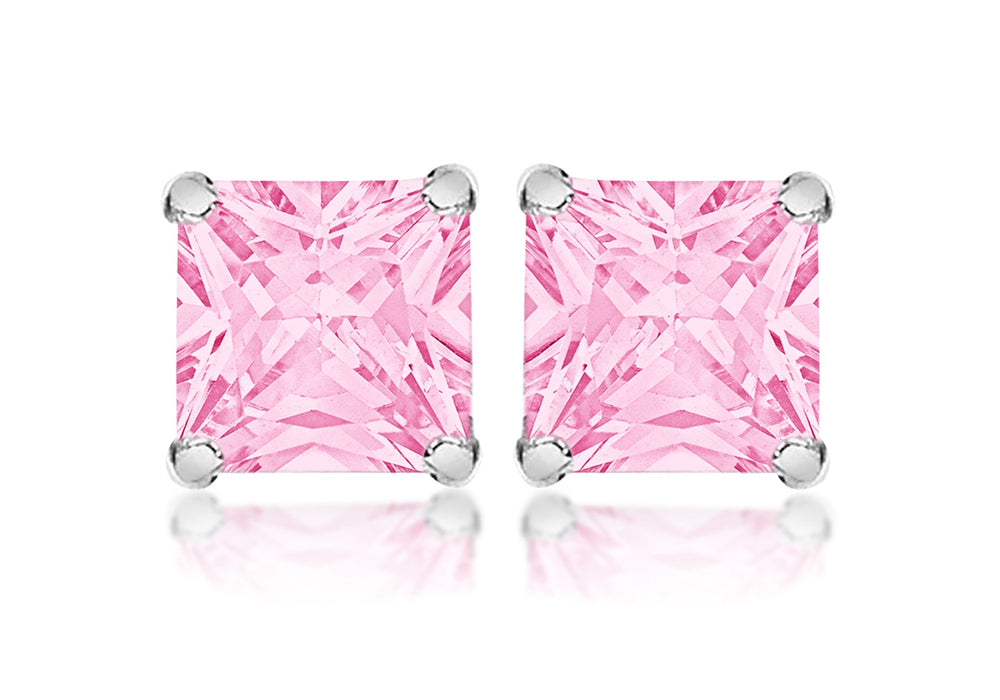 Sterling Silver Square Pink Stone Set Earrings