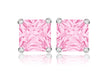 Sterling Silver Square Pink Stone Set Earrings