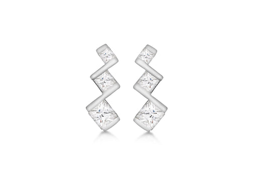 Sterling Silver Zirconia  Tripple Square Drop Earrings