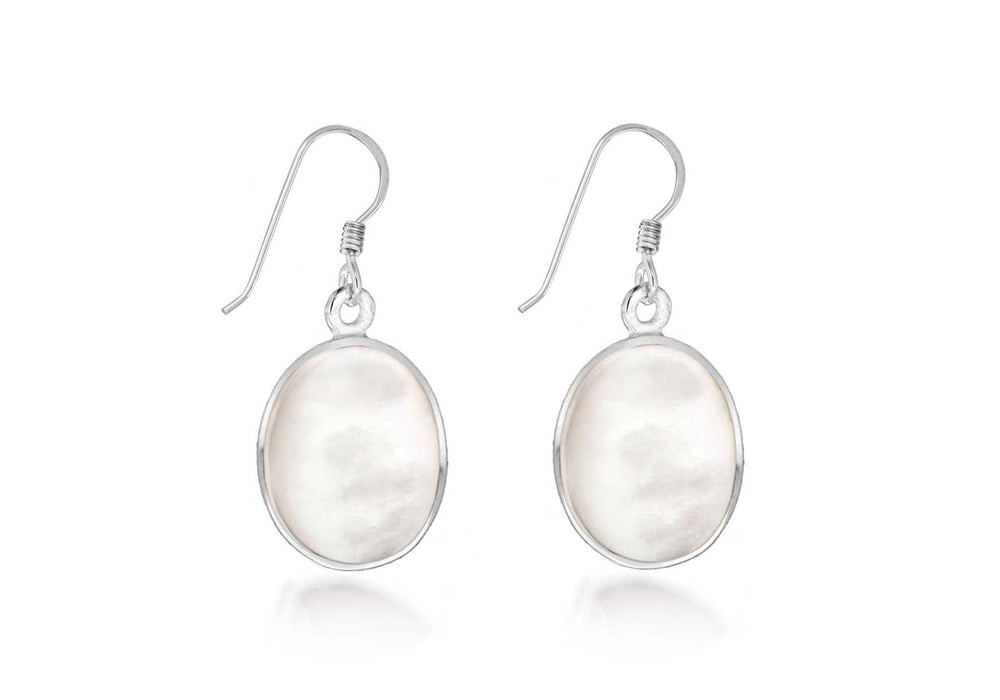 Sterling Silver Oval White Mother of Pearl Drop Earrings