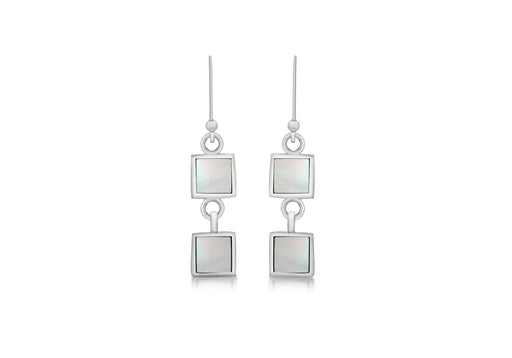 Sterling Silver White Mother of Pearl Double-Square Drop Earrings