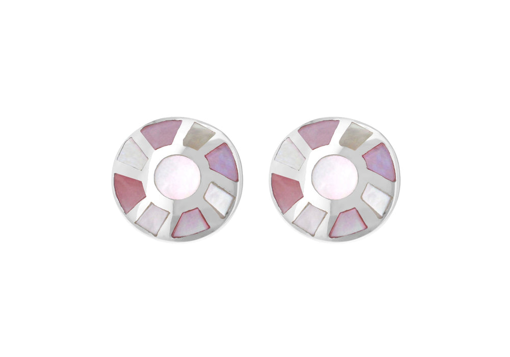 Sterling Silver Pink & White Mother of Pearl Stud Earrings 