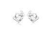 Sterling Silver Fancy Heart White Stone Set Stud Earrings 