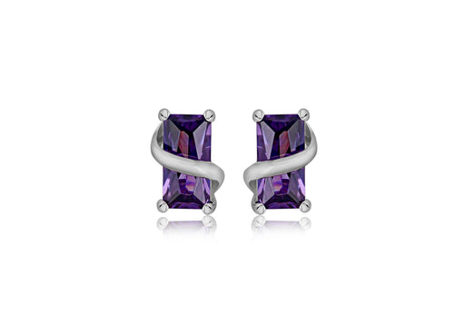 Sterling Silver Purple Square Amethyst Crossover Stud Earrings