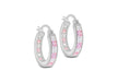 Sterling Silver Pink & White Zirconia Hoop Earrings 