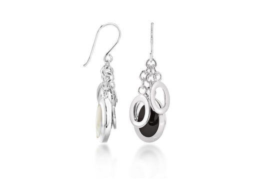Sterling Silver Mother-of-Pearl and Black Onyx Oval Drop Earrings