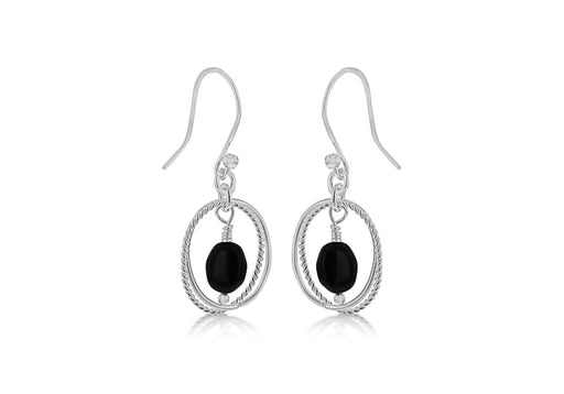 Sterling Silver Oval Black Stone Earrings
