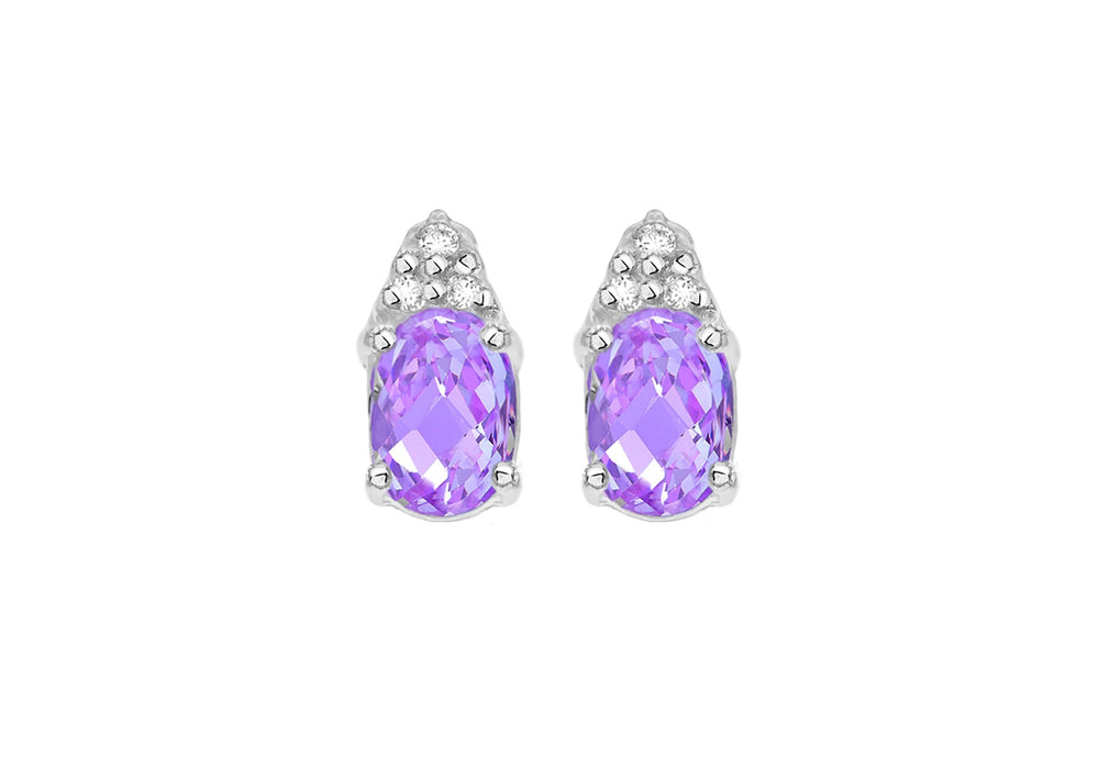 Sterling Silver White and Oval Lavender Zirconia  Stone Set Earrings