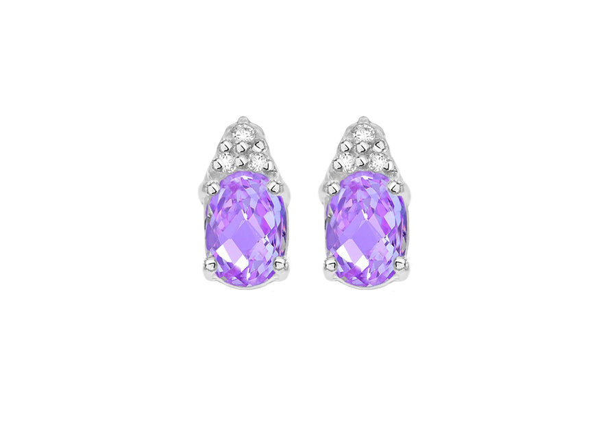 Sterling Silver White and Oval Lavender Zirconia  Stone Set Earrings