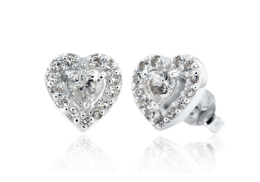 Sterling Silver Zirconia  Heart Stud Earrings