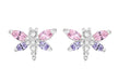 Sterling Silver Pink and Purple Zirconia Dragonfly Stud Earrings 