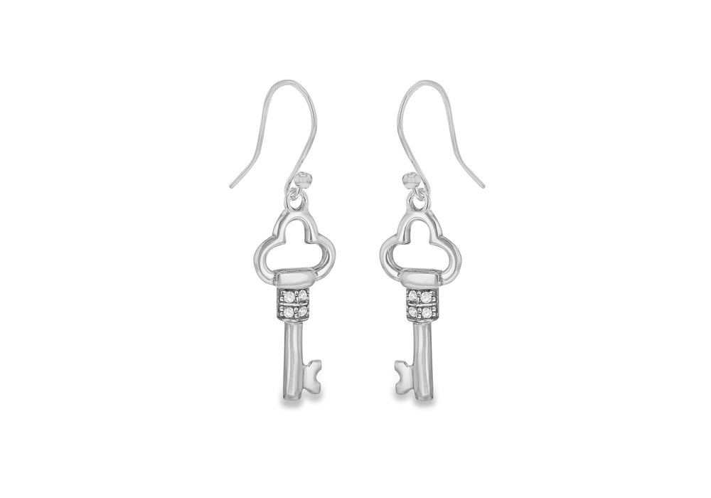 Sterling Silver White Zirconia Set Key Drop Earrings