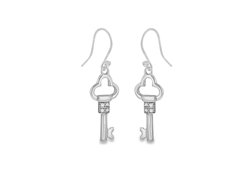 Sterling Silver White Zirconia Set Key Drop Earrings