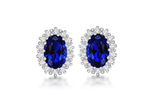 Sterling Silver Blue & White Stone Set Cluster Earrings