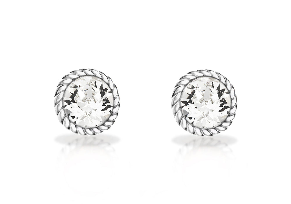 Sterling Silver White Swarovski Crystal April Birthstone Stud Earrings
