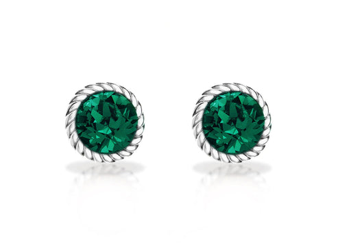 Sterling Silver Deep Green Swarovski Crystal May Birthstone Stud Earrings