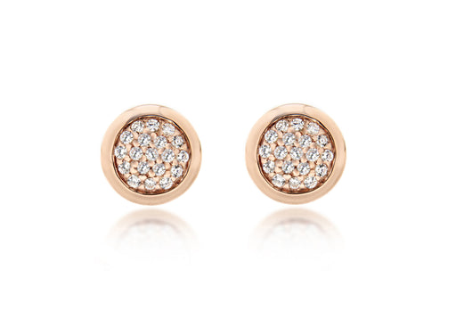 Sterling Silver Rose Gold Plated 9mm Pave Set Zirconia  Stud Earrings