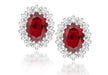Sterling Silver White Zirconia  and Red Crystal Cluster Oval Stud Earrings