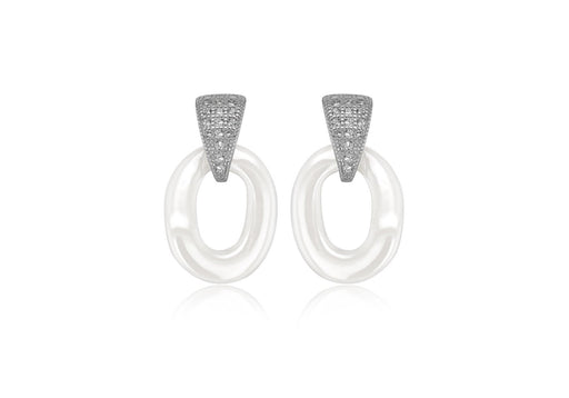 White Ceramic Sterling Silver CZ Stone Set Earrings 