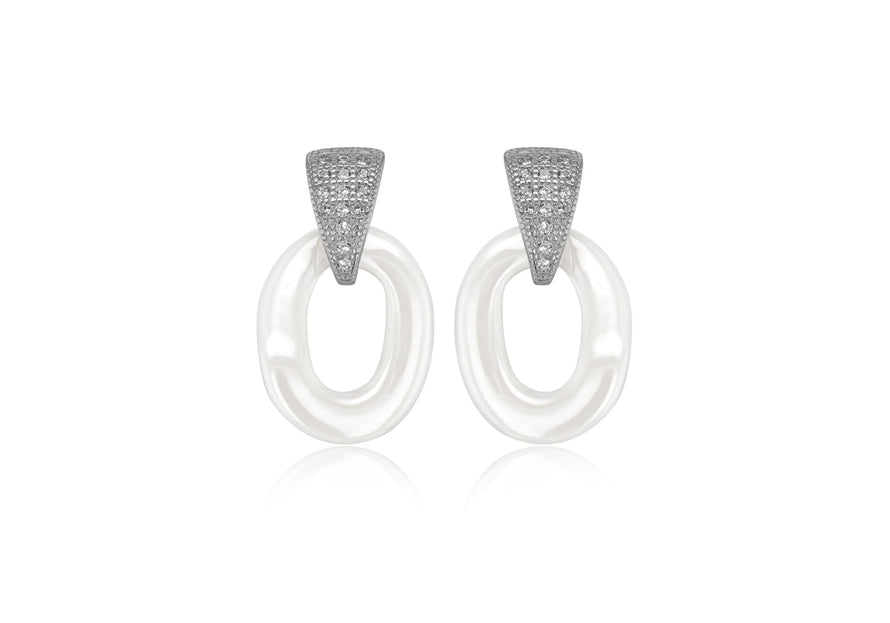 White Ceramic Sterling Silver Zirconia  Stone Set Earrings