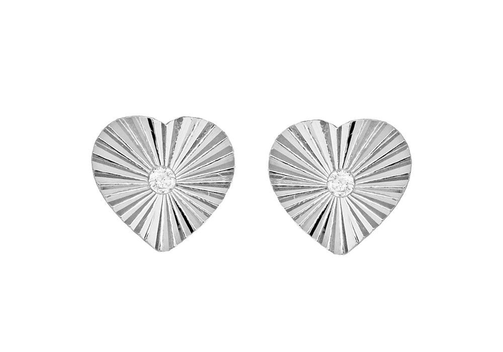 Sterling Silver Small Sunray Diamond Cut Zirconia  Heart Stud Earrings