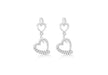 Sterling Silver Rhodium Plated Zirconia  Double-Heart Drop Earrings