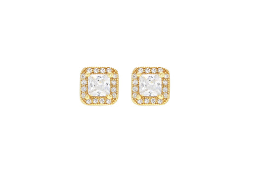 Sterling Silver Yellow Gold Plated Zirconia  Square Stud Earrings