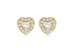 Sterling Silver Yellow Gold Plated Zirconia  Set Heart Stud Earrings