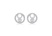 Sterling Silver Rhodium Plated Zirconia  Stone Set Double-Circle Earrings