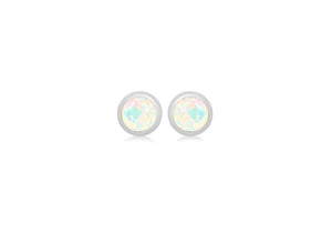 Sterling Silver White Cabochon Synthetic Opal Otober Birthstone Stud Earrings