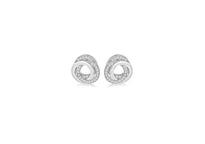 Sterling Silver Rhodium Plated Zirconia Linked Rings Stud Earrings