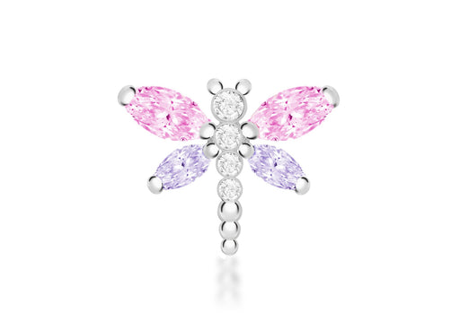 Sterling Silver Pink Purple and White Zirconia  20mm x 15mm Dragonfly Pendant