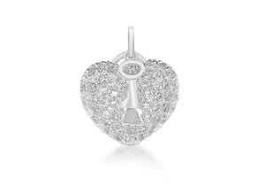 Sterling Silver White Zirconia  Heart Lok and Key Pendant