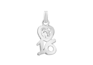 Sterling Silver White Zirconia  Heart '16' Pendant