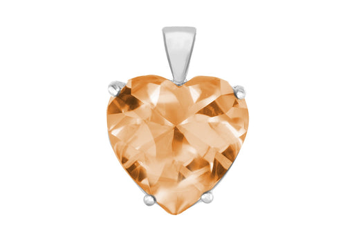 Sterling Silver Large Orange Zirconia  Heart Pendant