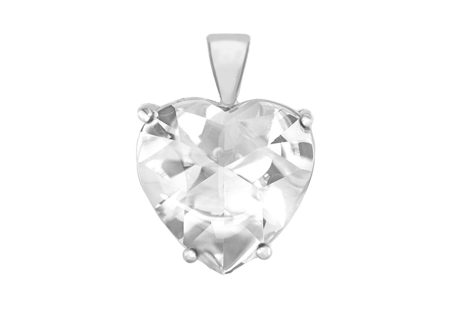 Sterling Silver White Zirconia  16mm x 21mm Heart Pendant