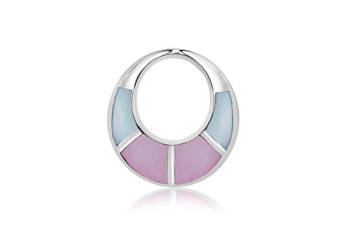 Sterling Silver Rhodium Plated CutoCut Round Pink and Blue Mother of Pearl Pendant