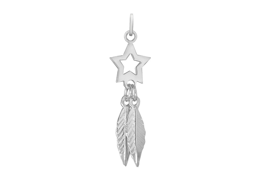 Sterling Silver Star and Double Feather Pendant