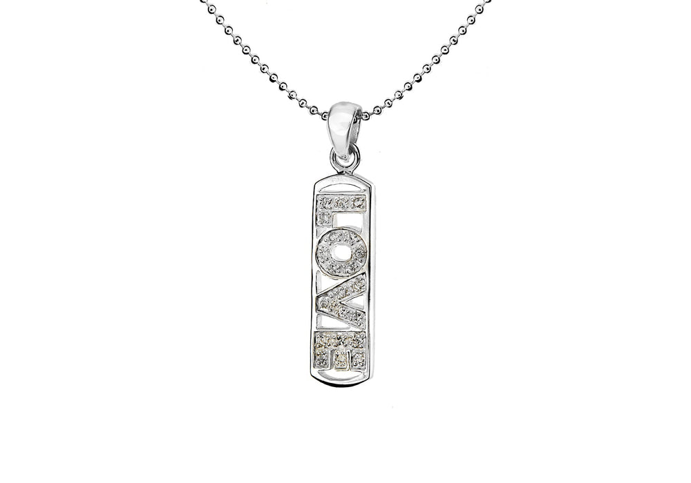 Sterling Silver Rectangular Zirconia  'Love' Pendant Necklace  41m/16"9