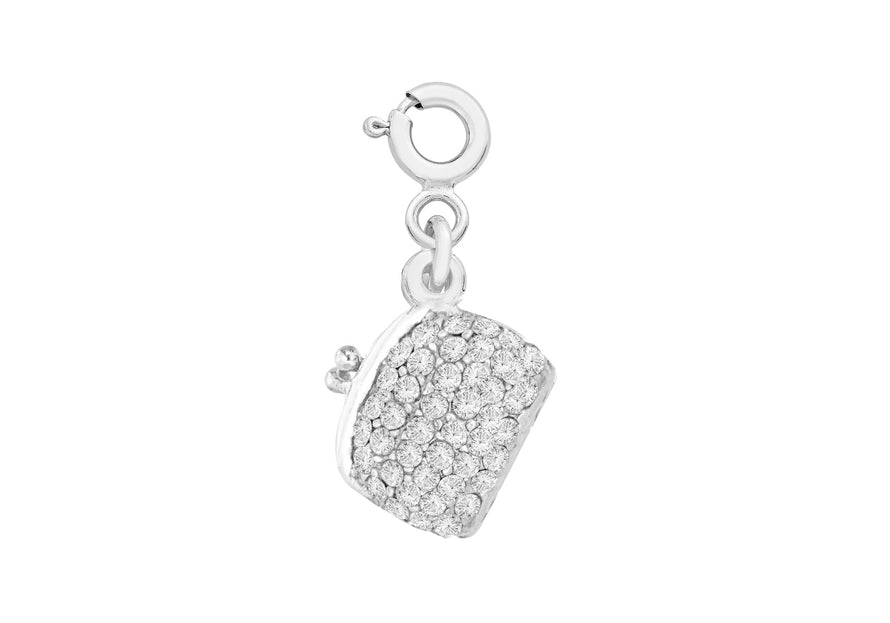 Sterling Silver Crystal Hinged Handbag Spring Ring Charm