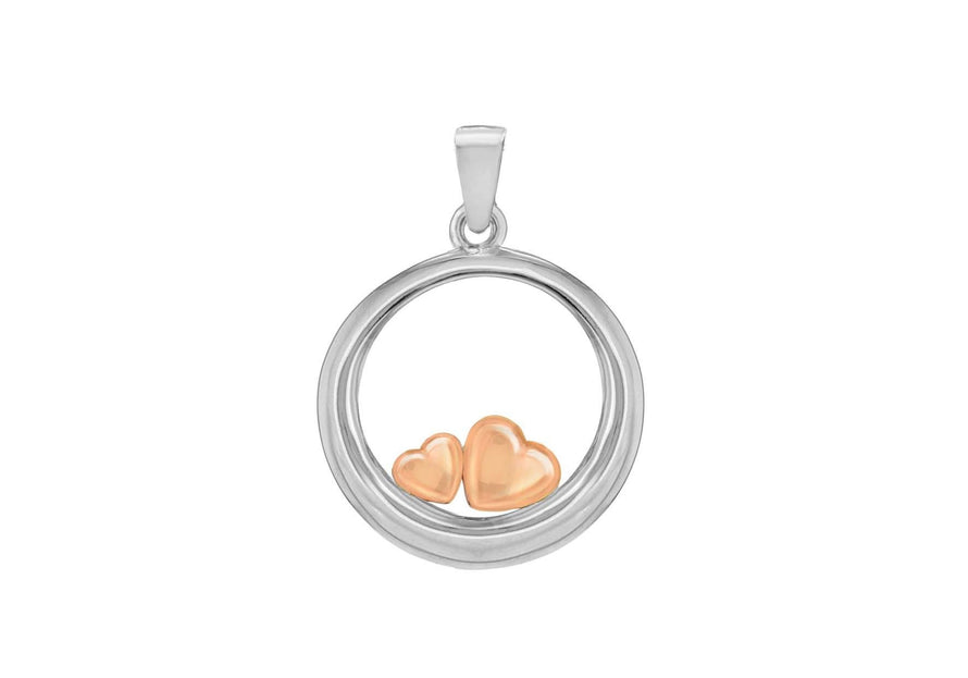 Sterling Silver Two-Tone Circle Heart Pendant 