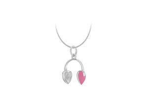 Sterling Silver Pink Heart Ear Muffs Pendant