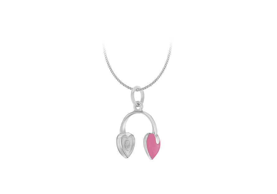 Sterling Silver Pink Enamel Heart Ear Muffs Pendant