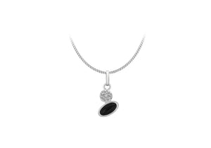 Sterling Silver Rhodium Plated Diamond and Onyx Pendant