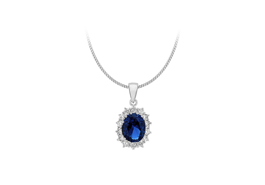 Sterling Silver Blue and White Zirconia  11.5mm x 20.5mm Pendant