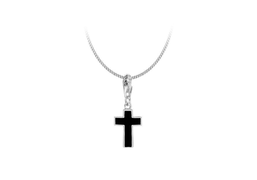Sterling Silver Black Enamel Cross Lob Cross Pendant 