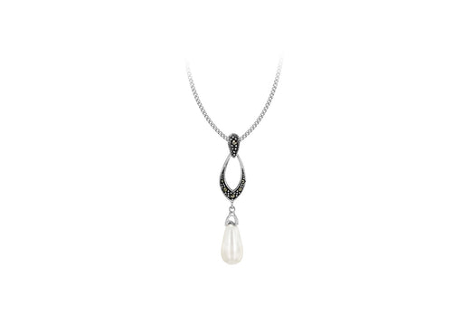 Sterling Silver Marcasite and Synthetic Pearl Pendant