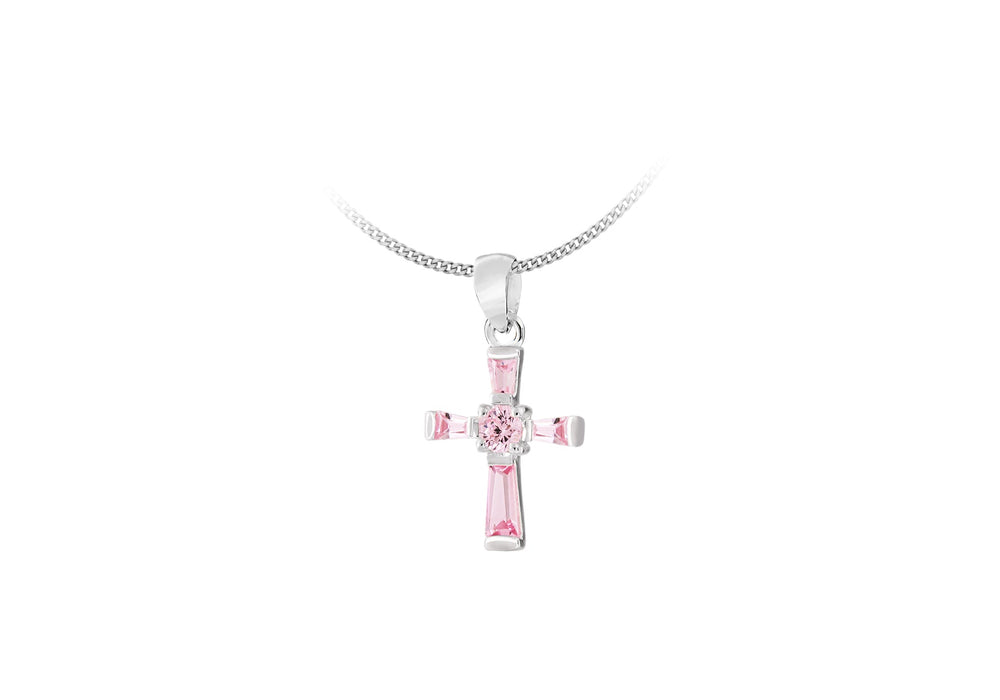 Sterling Silver Pink Zirconia  Cross Pendant